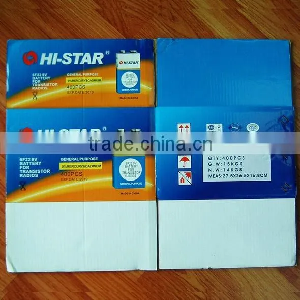 6F22 9V DRY CELL BATTERY 400PCS OUTER CARTON