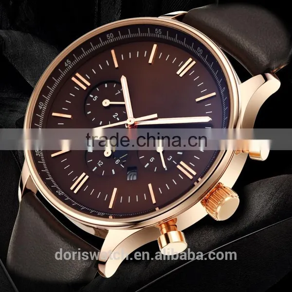 New Products With Your Logo Luxury Three Eyes Case Leather Light at Night Sports Watches Men photo-3