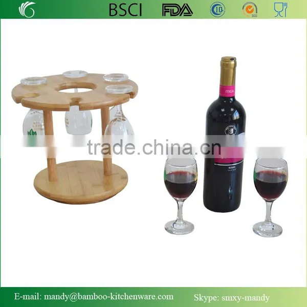 Bamboo Six Hole Red Wine Glass Holder Detachable Rack for 6 Cup and Wine photo-3