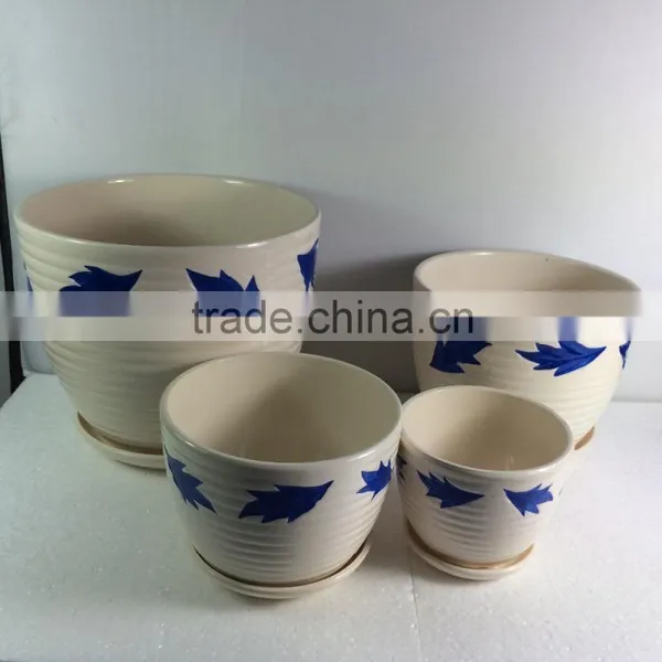 4 Piece High Quality Small Ceramic Pots With Different Pattern Ceramic Plant Pot Pottery photo-3