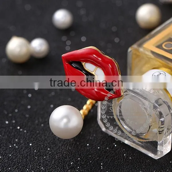 925 Solid Sterling Silver Sexy Lips Pearl Beads Adjustable Ring Fashion Women Jewelry 6220035 photo-2