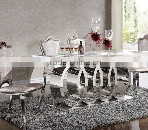 Audi Shape Royal Stylish Rectangular Design Stainless Steel Base Luxury Dinning Table photo-2