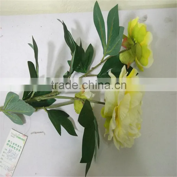 SJ20170054 Artificial Yellow Fabric Peony Flower for Indoor Decoration photo-2