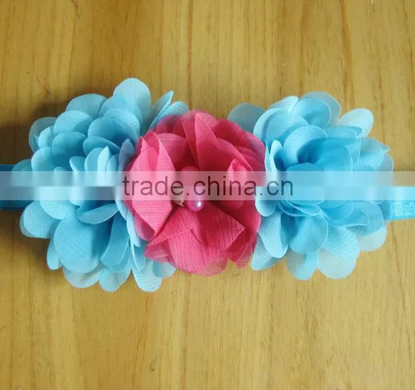 Chiffon Flower With Pearl Rhinestone in Center for Kids Hair Accessories photo-5