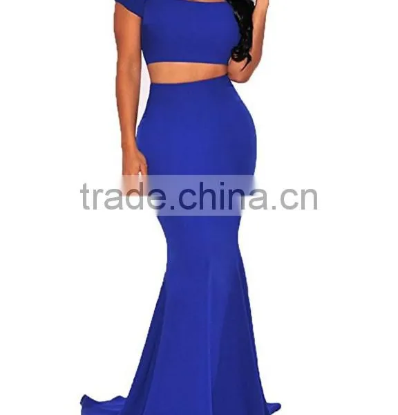 Pictures of Long Skirts and Tops for Women's Two Piece Off Shoulder Crop Top Maxi Mermaid Skirts Dress Set photo-2