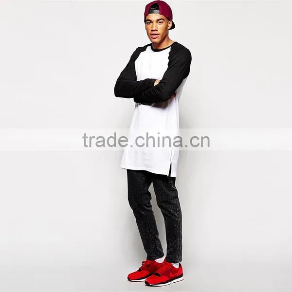 Mens Raglan T Shirt Super Longline Sleeve Zipper T Shirt photo-4