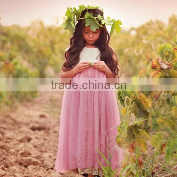 Baby Girls Pink Tulle Dress Floral Girls Long Dress photo-2