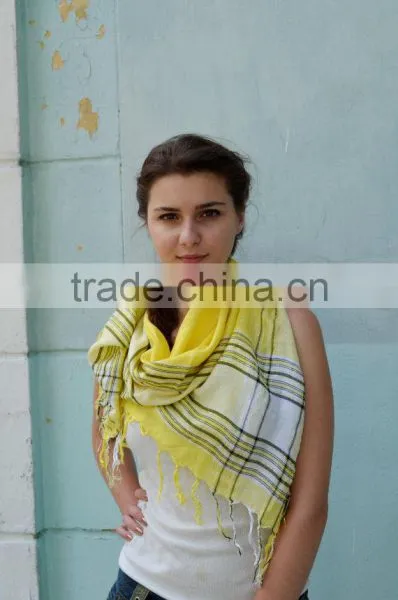 Yellow Cotton Shawl, Summer Scarf ,light Yellow Shawl, Beautiful Shawl, Head Scarf, Striped Scarf, Christmas Gift photo-3