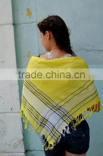 Yellow Cotton Shawl, Summer Scarf ,light Yellow Shawl, Beautiful Shawl, Head Scarf, Striped Scarf, Christmas Gift photo-5