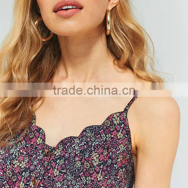 Pins & Needles Loose Fit Button Floral Printed Scallop Edges Cami Strappy Tanks photo-5