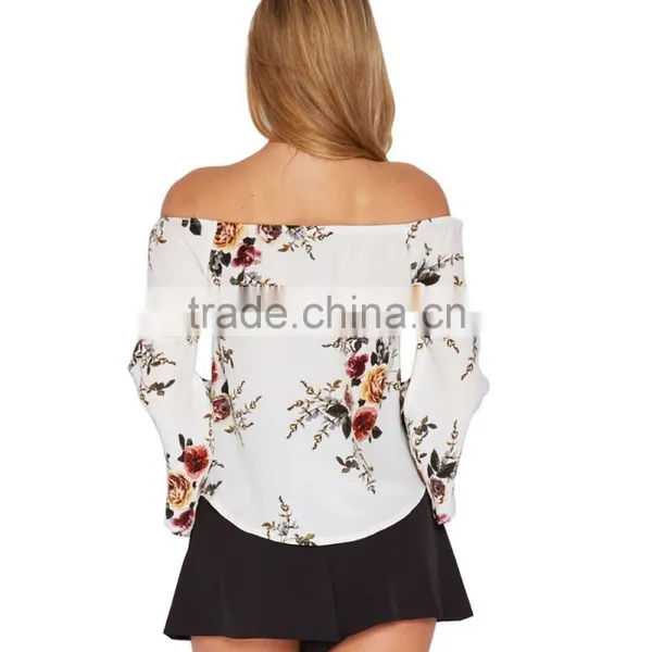 Fashion Blouse Design Floral Tie-Sleeve Off-Shoulder Top&blouse for Sale 2017 photo-5