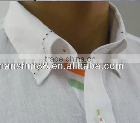 2016 Pick Stitch Saddle Stitch Button Down Collar Men's Contrat Color Linen Dress Shirt photo-3