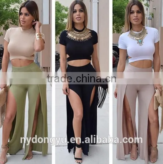 Green Belt Printed Bell Bottomed Trousers Pants / Yujn Split Flare Pants and Top Set photo-3