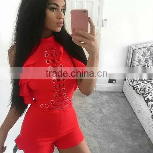 B33751A New Autumn Fashion Wholesale Lace up Bandage Shorts Jumpsuit photo-2