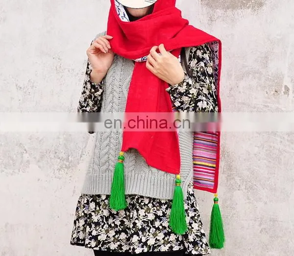 Ethnic Style Chinese Red Strands Tassels Classic New Trending Oblong Scarf Women Fashion Scarves photo-4