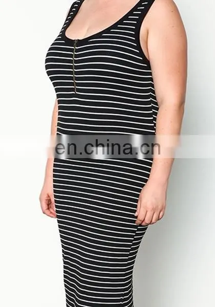 High Quality Wholesale Clothing Women Plus Size Front Zipper Stripe Knit Maix Dress Xxxxl Fancy Dress photo-5