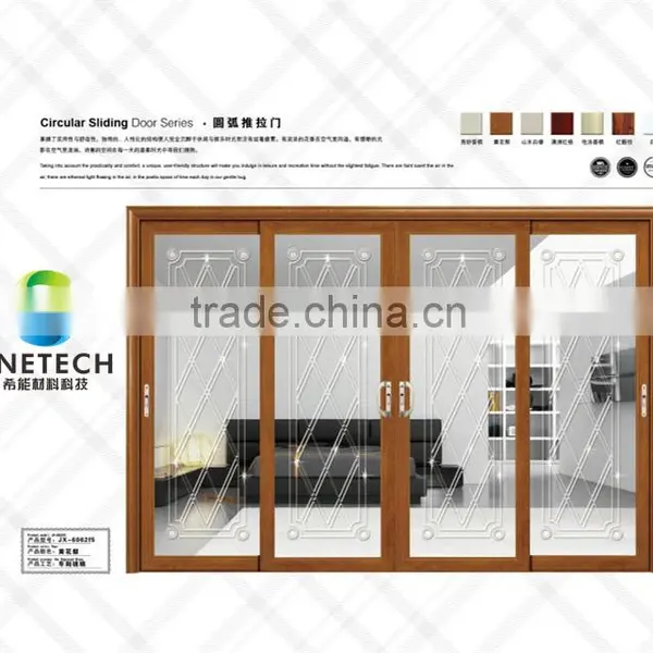 Yellow Wood Frames Tempered Glass for Partition Sliding Doors photo-2
