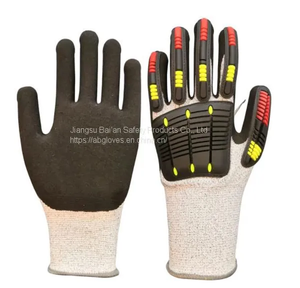 Cut Resistant Level 5 Protection Sandy Nitrile Palm Coated TPR Mechanic Impact Gloves photo-5