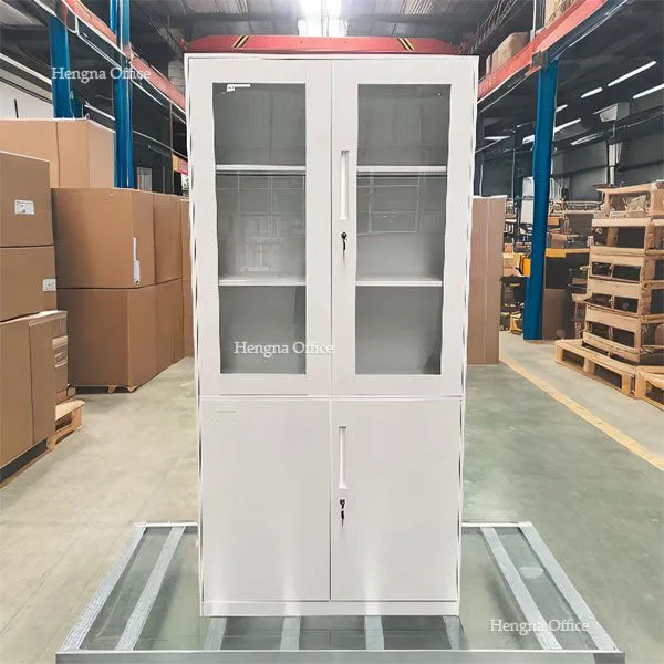 Tall Steel File Cabinet With Glass Doors& Adjustable Shelves for Office Document Storage Professional Steel Filing Cabinet for Corporate Archives