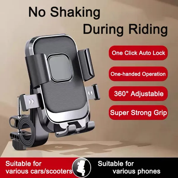 Motorcycle Phone Mount With One-Button Lock Anti-Shake Bike Holder photo-2