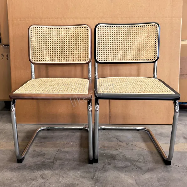 Breuer Style Rattan Dining Chair, Modern Cane Back Side Chair With Chrome Cantilever Frame for Home & Commercial Use photo-3