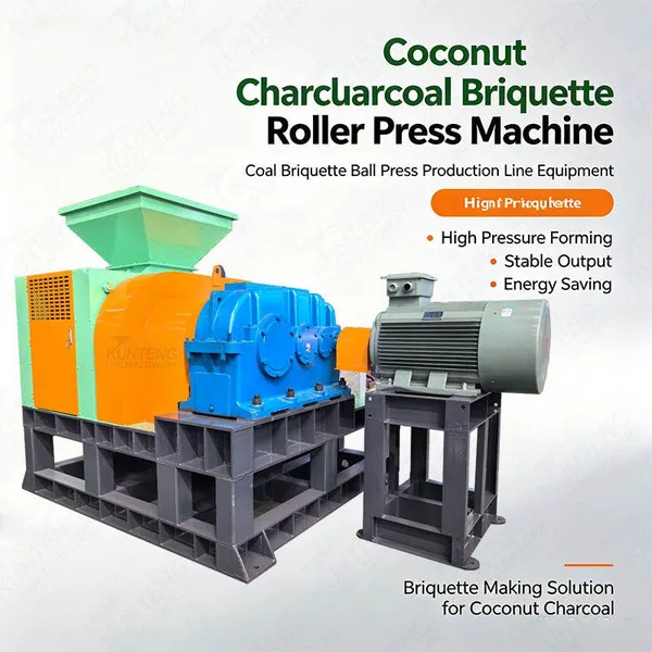 Kokosnuss-Holzkohle-Brikett-Rollenpressmaschine Kohle-Brikett-Kugelpress-Produktionslinienausrüstung