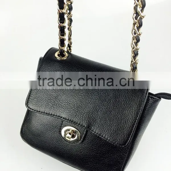 2015 New Products Shoulder Leather Bag With Long Chain PU Handbag Manufacturer