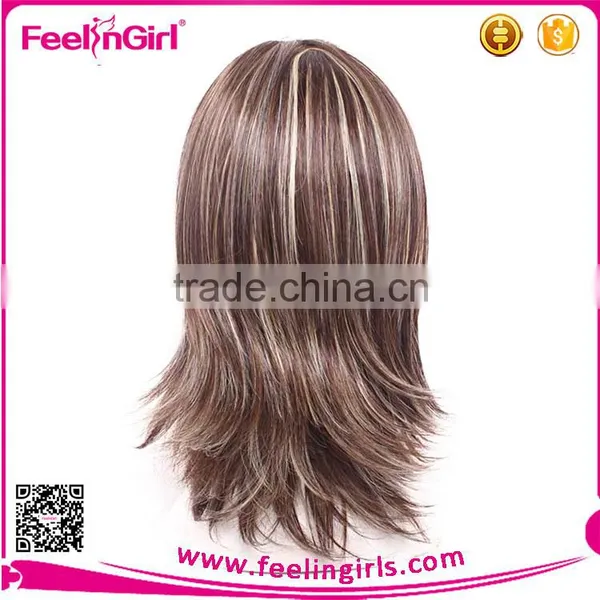 Mixed Brown Golden Adjustable Elastic Trim Women Synthetic Wig photo-4