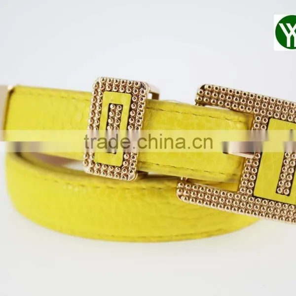 NEW Design Women's Classic Yellow PU Leather Belt for Dress With Leather Buckle photo-6