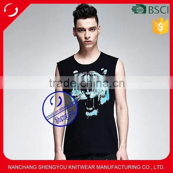 Custom Made 100% Polyester Mens Printed Stringer Tank Top