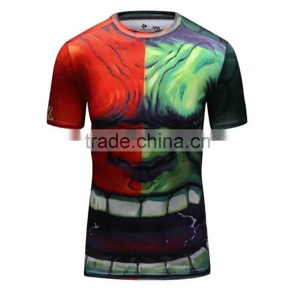 Guangzhou Manufacturer Men's Avengers Compression Shirt Superheroe Bat-man /spiderman/hulk T Shirt Gym Shirt Men photo-2