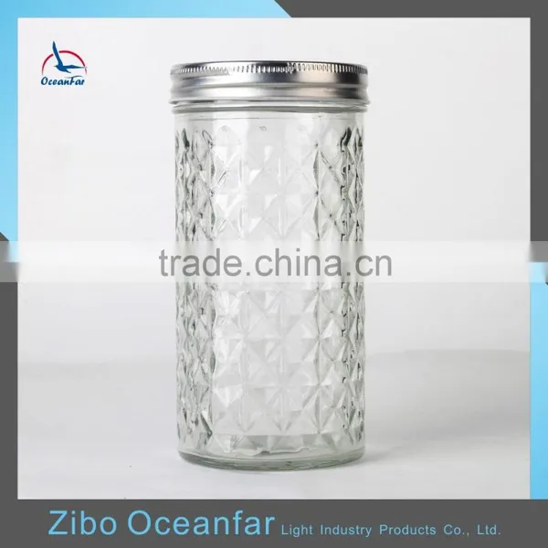 Good Quality Jars Glass Mason Storage Jar Colourful Embossed Diamond Mason Jar photo-5