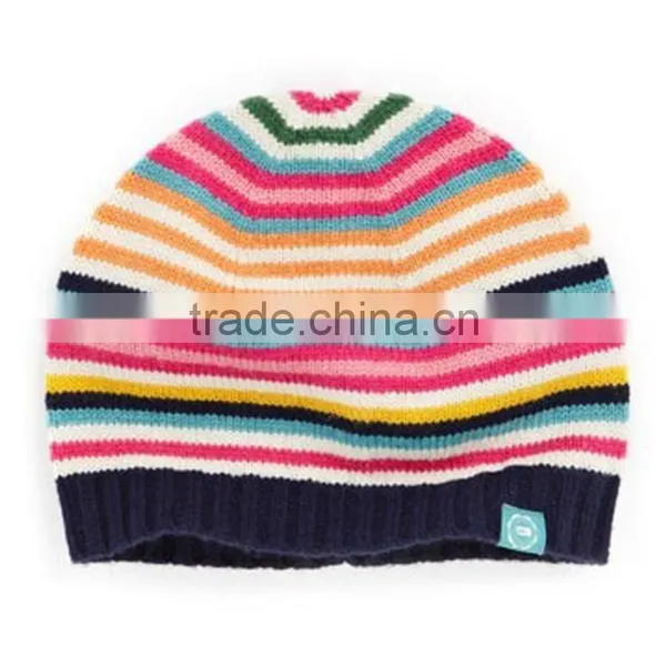 Woo/nylon Colorful Stripe Knitted Beanie Hat