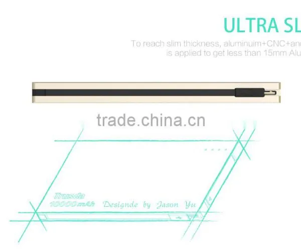 2016 New Ultra-thin 10000mah Alunium Li-polymer Power Bank With Cable Built-in photo-6