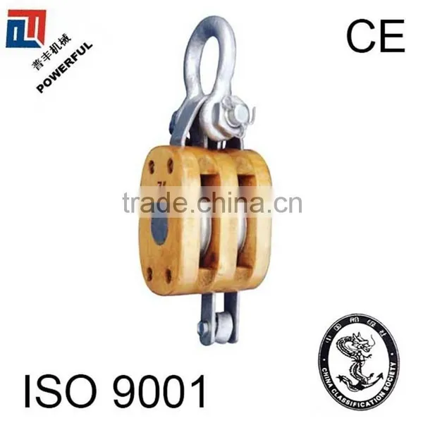 WITH SWIVEL HOOK REGULAR DOUBLE WOOD PULLEY BLOCK photo-3