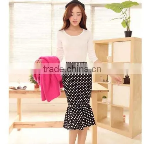 Fashion Women Polka Dot High Waist Midi Skirt Fishtail Hem Slim Pencil Skirt photo-5