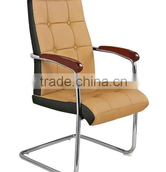 Chrome Fixed Chair Base With Wooden Armrest pu Leather Visitor Chair AH-154 photo-4