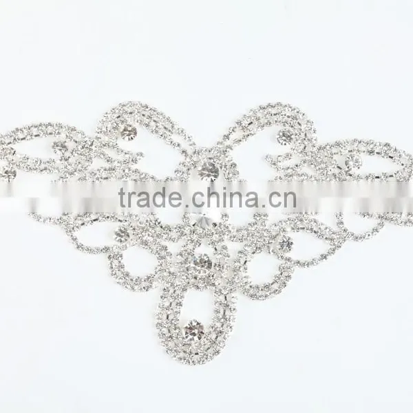 Wholesale Charming Crystal Silver Lady Rhinestone Lace Motif Sewed on Wedding Dress photo-2