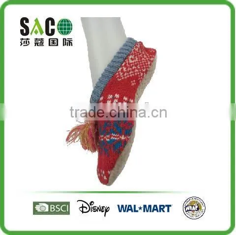 Pink Acrylic Floor Socks With Grey Cuff With Colourful Tassels With Anti photo-2