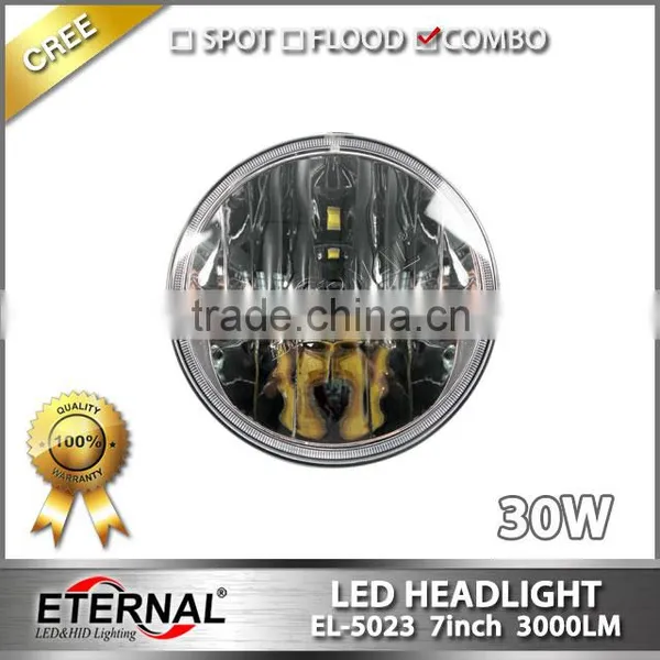 7in Round Jeep Wrangler Offroad Rubicon Motorcycle 30W Sealed LED Headlight Dual Beam JK TJ WJ XJ MJ Headlight Replacement