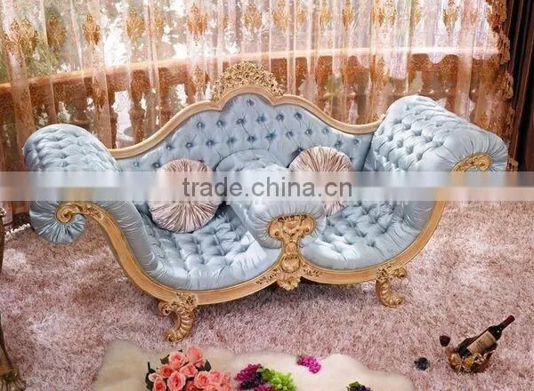 Vintage Royal Style Castle Sofa Couch Antique Castle Style Upholstery Chaise Lounge Imperial Wood Carved Two Seat Lounge Chair photo-2