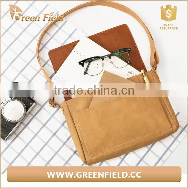 Environment Friendly Washable Karf Paper Bag,popular Brown Paper Women Cross Bady Shoulder Bag photo-4