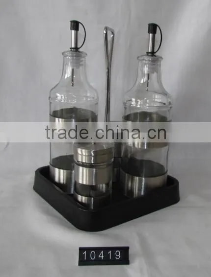 4 Pieces Mat Shinning Stainless Steel Coated Glass Spice Jar With Cork With Plastic Stand photo-2