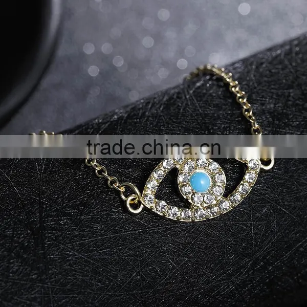 Rhinestone Evil Eye Charm Gold Chain Bracelet photo-4