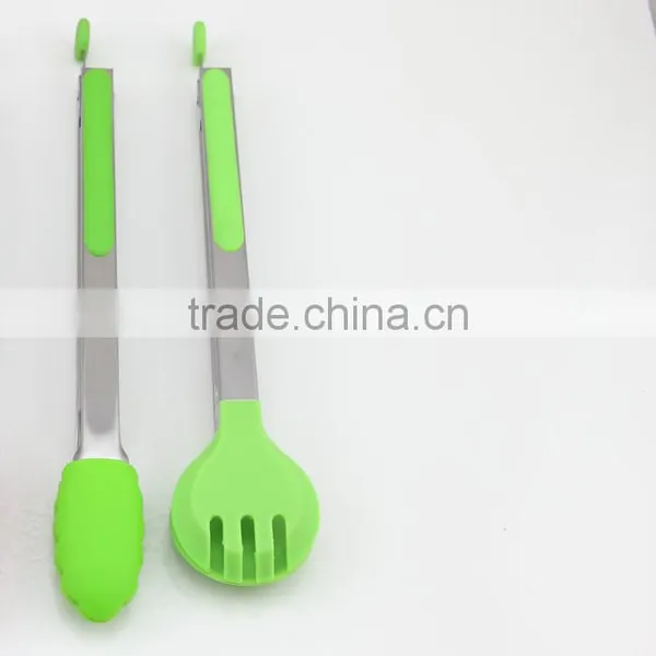 Fresh Green Silicone Stainless Steel Cooking Tongs Kitchen Tools photo-6