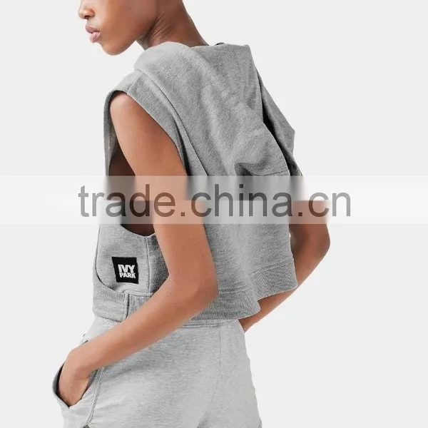 Wholesale Custom Made in China Blank Pullover Sleeveless Cropped Hoodie Sweatshirts photo-3