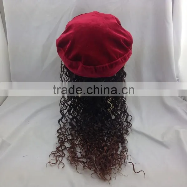 Children Red Beret With Wig Kid Girl Cap With Periwig photo-4