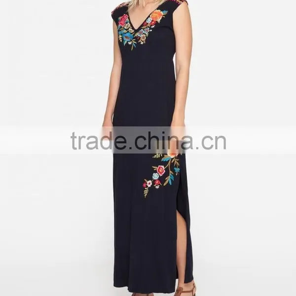 Boho Sleeveless Side Slit Maxi Plus Size Long Embroidered Dress HSd5179 photo-2