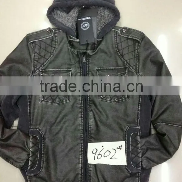 NEWEST TOP FASHION MEN WINTER PU JACKET WITH HOOD photo-2