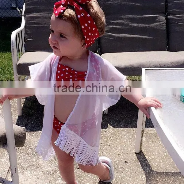 Children Kids Knit Bikini Beachwear Swimwear 2016 High Waist Solid Color Polka Dot Swimsuit Bathing Suit photo-2